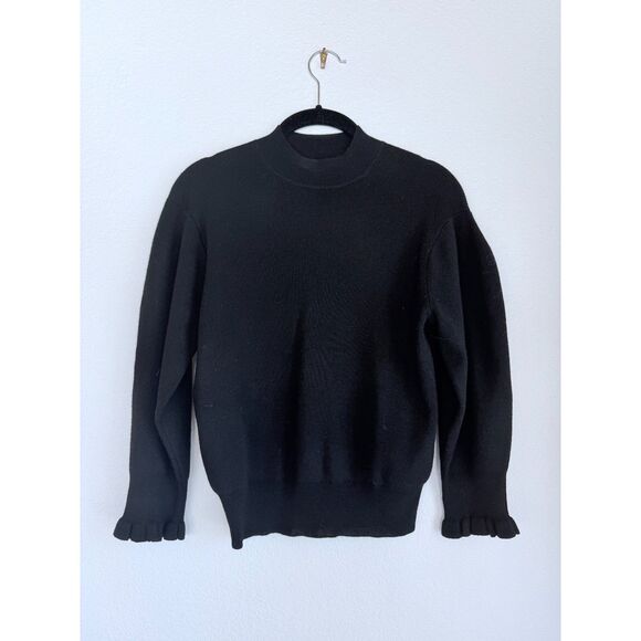 NWT Madewell Merino Wool Ruffle Mock Neck Sweater in Black Size XS - Picture 8 of 15